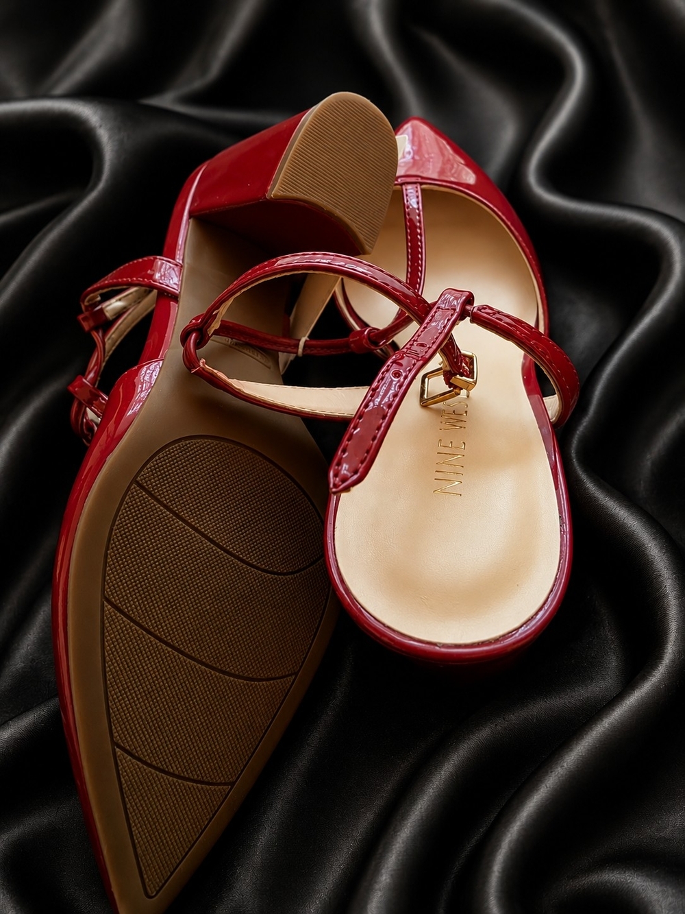 Nine West Red Patent Pointed-Toe T-Strap Slingbacks  NWOT - Picture 3 of 6
